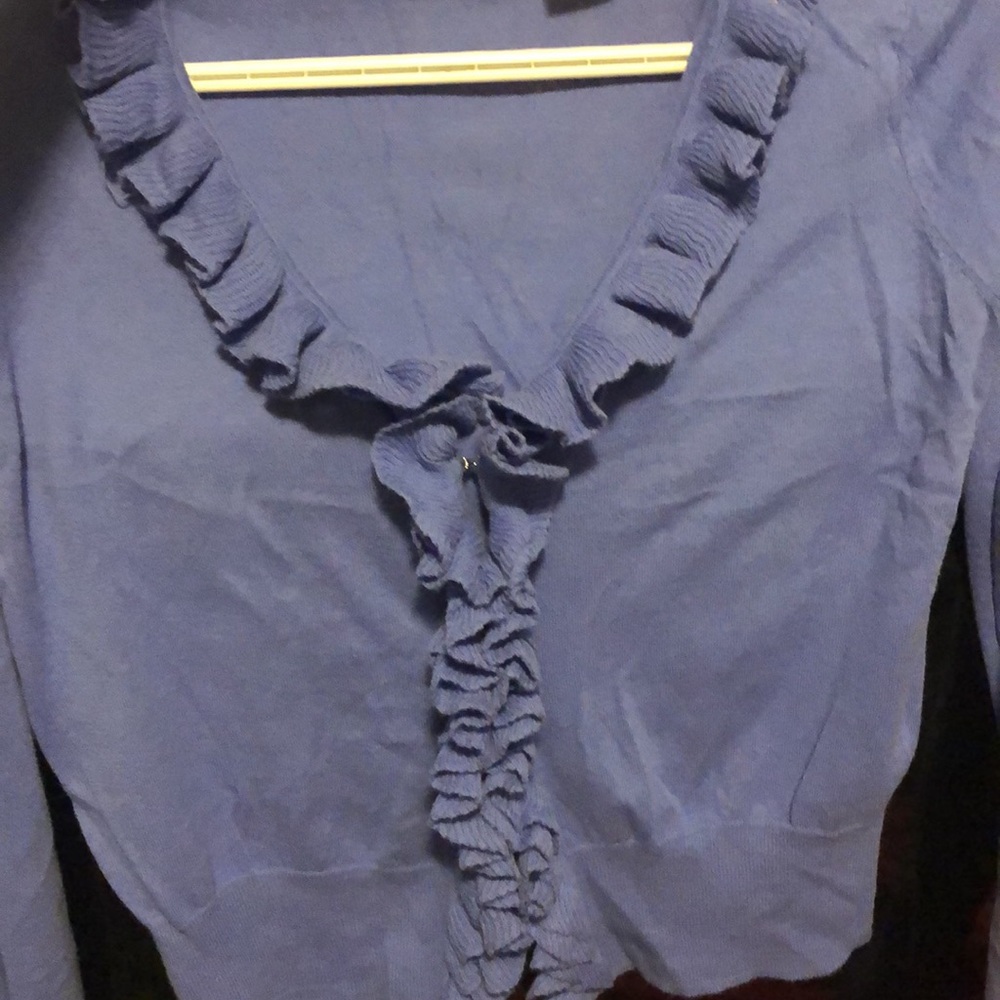 Ruffled front cardigan mods international size small excellent condition